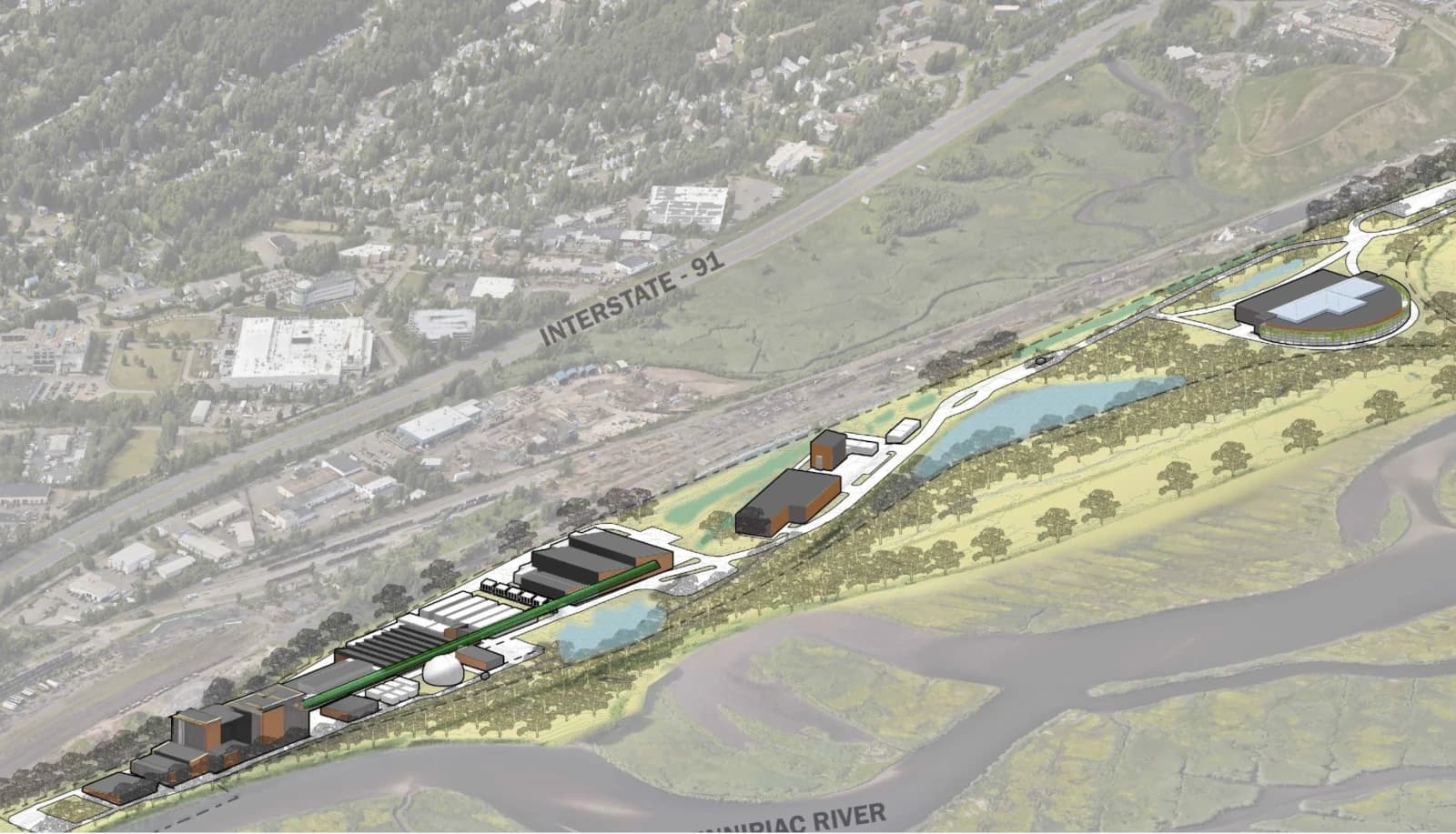 Slide number 1 out of 4: Entire facility: MBT Plant, Anaerobic Digester, Glass Plant, Green Power Plant