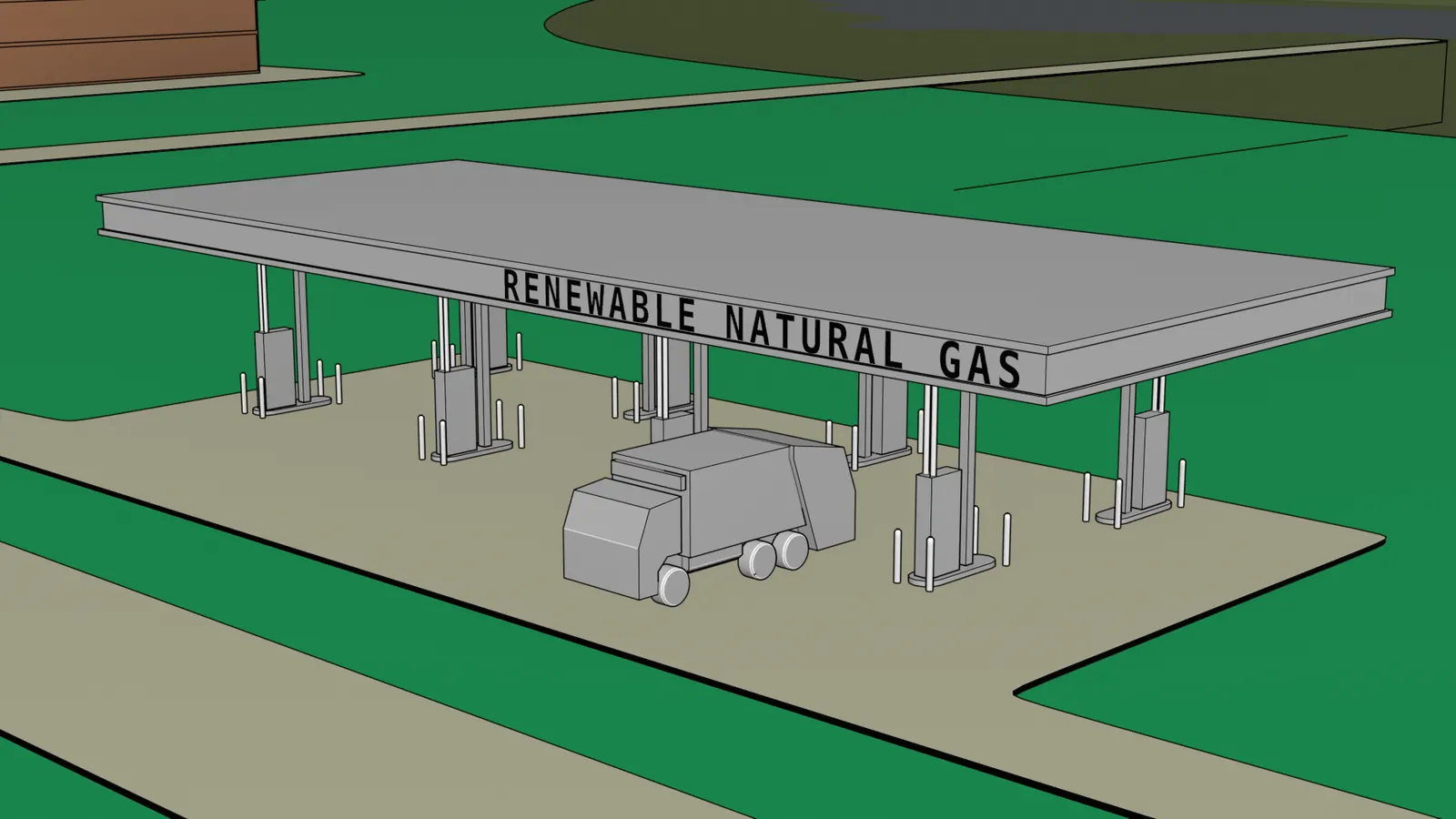 Aerial view of the renewable natural gas fueling station