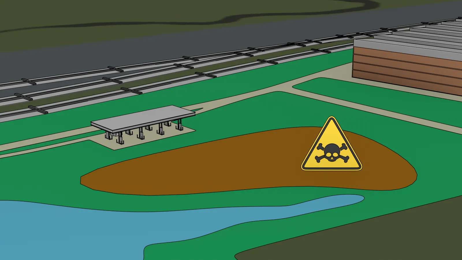 Aerial view of PCB-contaminated ground on the site