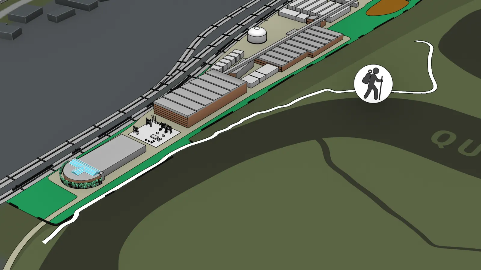 Aerial view of the Tidal Marsh Trail along the Quinnipiac River